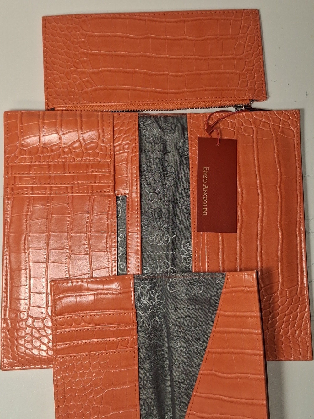 Enzo Angiolini Orange Faux Croc-Embossed Women's Clutch 3 Piece Set - Picture 3 of 5
